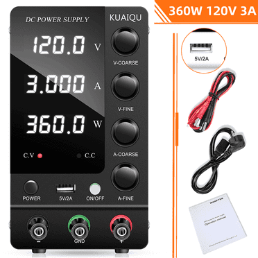 DC Power Supply Variable 0-120V 0-3A Bench Power Supply with Precise Voltage Current Setting Button Variable Power Supply with Output Button with 4-Digit Display，USB Fast Charging Port (Black)
