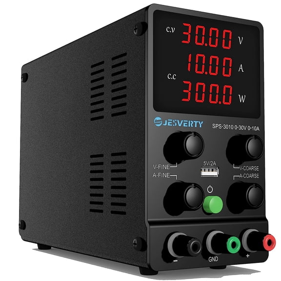 DC Power Supply Variable, 0-30V 0-10A Adjustable Switching DC Regulated Bench Power Supply with High Precision 4-Digit LED Display, 5V/2A USB Port, Coarse and Fine Adjustment SPS-3010