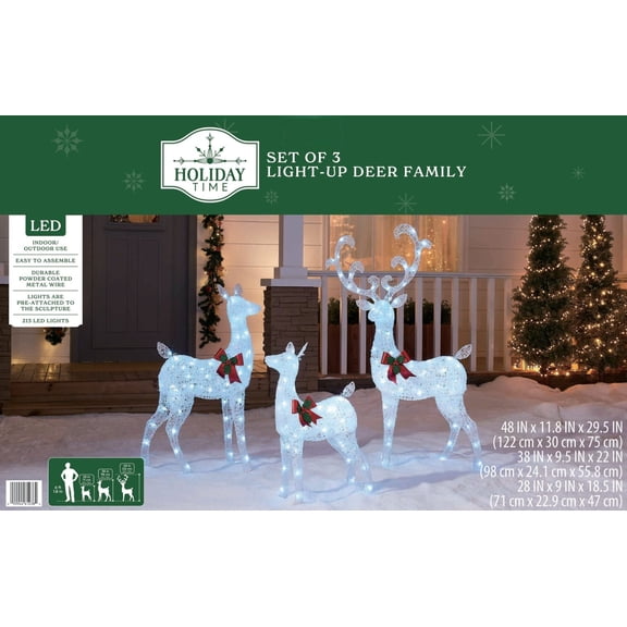 Light-Up LED Christmas Set of 3 Deer Family Decoration Set, by Holiday Time