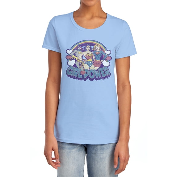 DC Retro Girl Power Women's T Shirt, Light Blue, Large
