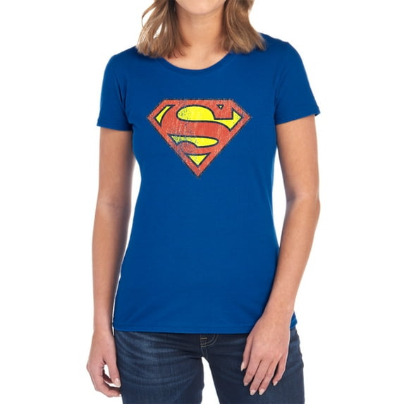 DC Retro Supes Logo Distressed Women's T Shirt, Royal, Medium