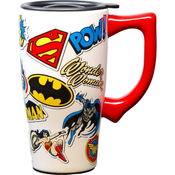 DC STICKER 18 OUNCE CERAMIC TRAVEL MUG