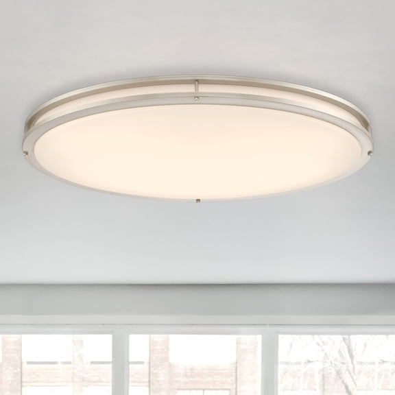 DC Series 32 in. Modern Oval Brushed Nickel Selectable 3 CCT Integrated LED Flush Mount for Bedrooms
