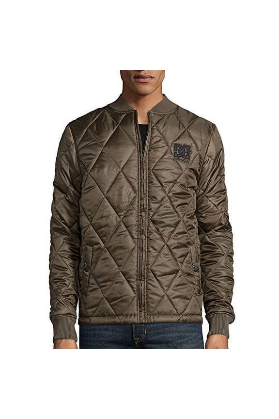 DC Shoe Co. Men's Embroidered Logo Quilted Puffer Jacket (Small, Dusty Olive)