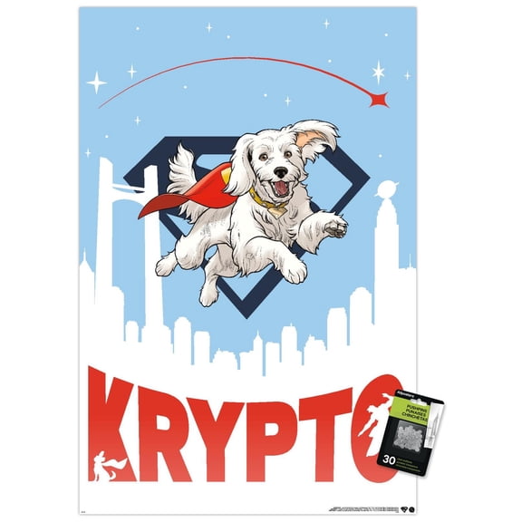 DC Studios Superman (2025) - Illustrated Krypto Wall Poster with Pushpins, 22.375" x 34"