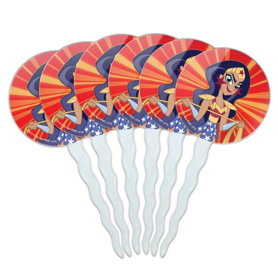 DC Super Hero Girls Wonder Woman Cupcake Picks Toppers Decoration Set of 6