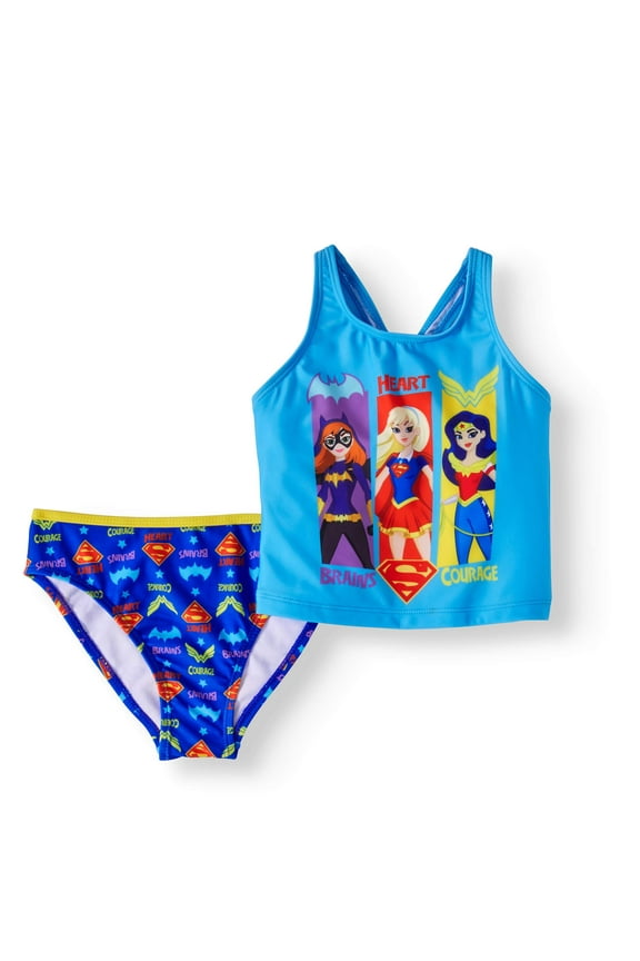 DC Super Hero LIttle Girls' 4-6X 2 Piece Cross Back Swimsuit