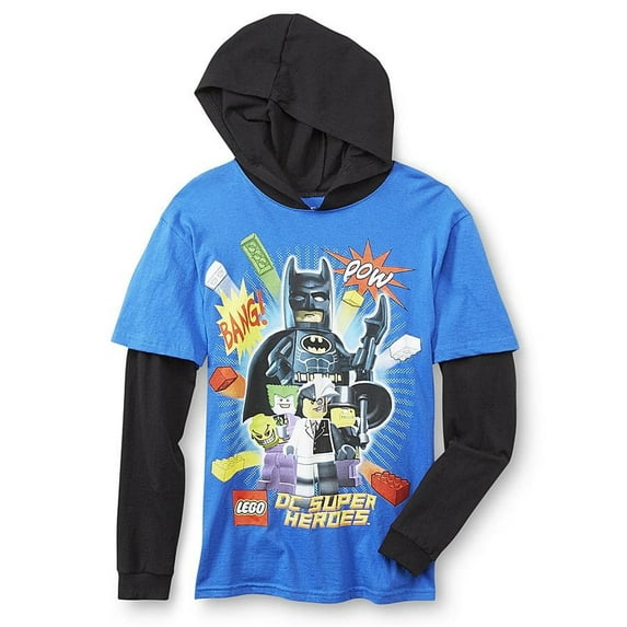 DC Super Heroes Boys' Lego Batman Long Sleeve Hooded T-Shirt, Sizes 6-16