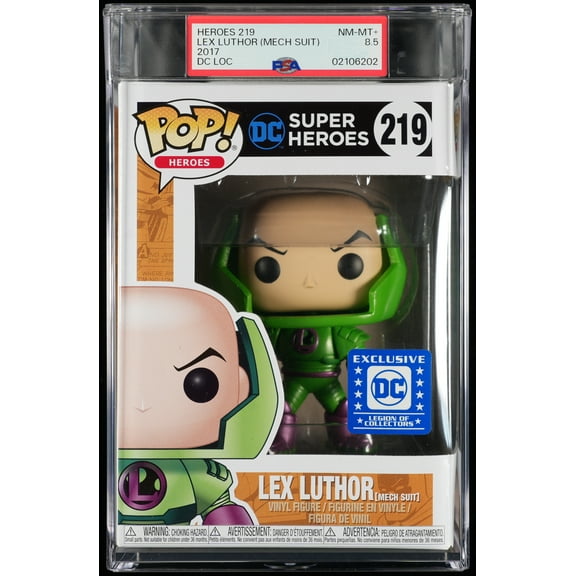 DC Super Heroes, PSA Graded 8.5 NM-MT+, Lex Luthor (Mech Suit) Collectible Vinyl Figure #219, Fully Encapsulated Bundle with Compatible Funko Pop! PSA Hard Protector Case