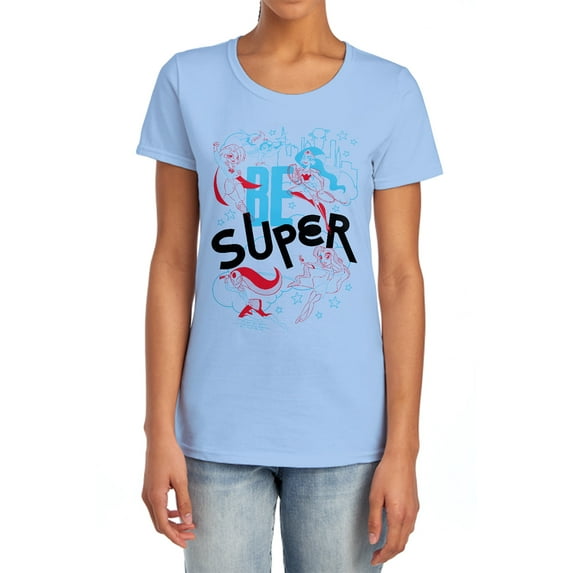 DC Superhero Girls Be Super Women's T Shirt, Light Blue, X-Large