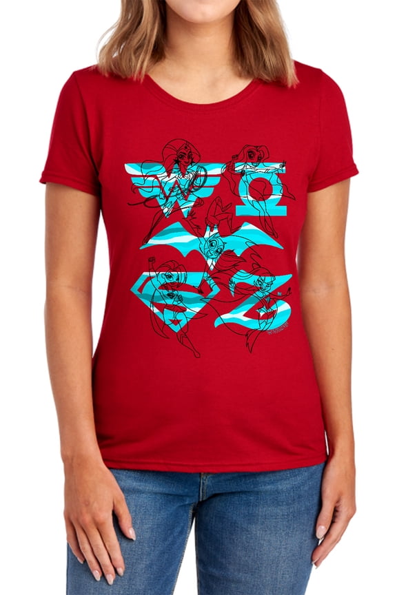 DC Superhero Girls Line Art Group Women's T Shirt, Red, Small