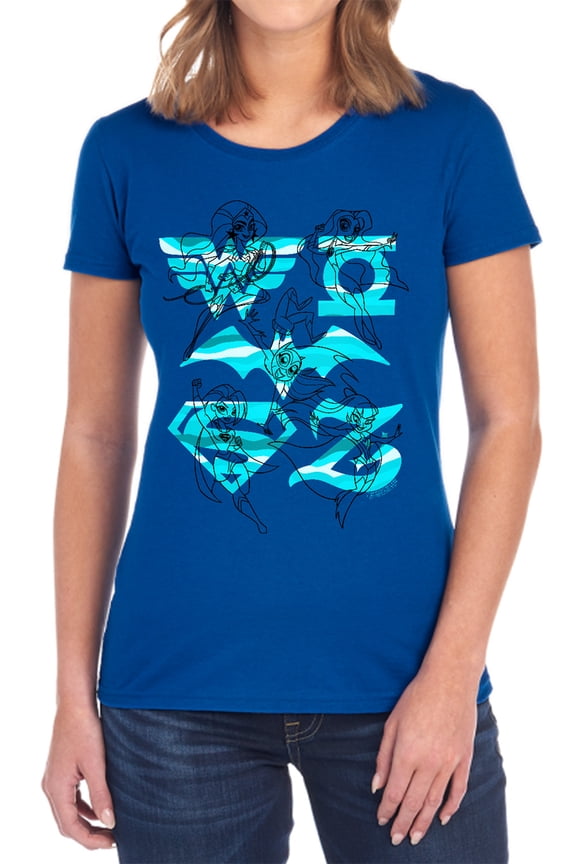 DC Superhero Girls Line Art Group Women's T Shirt, Royal, Small
