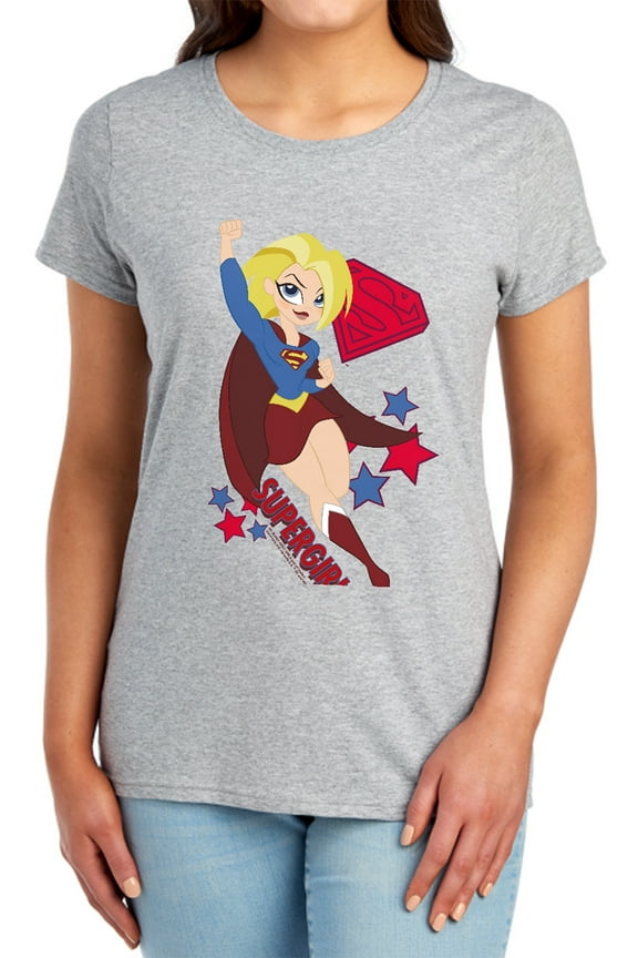 DC Superhero Girls Supergirl Women's T Shirt, Athletic Heather, Medium