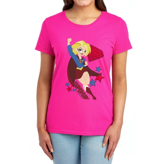 DC Superhero Girls Supergirl Women's T Shirt, Hot Pink, Large