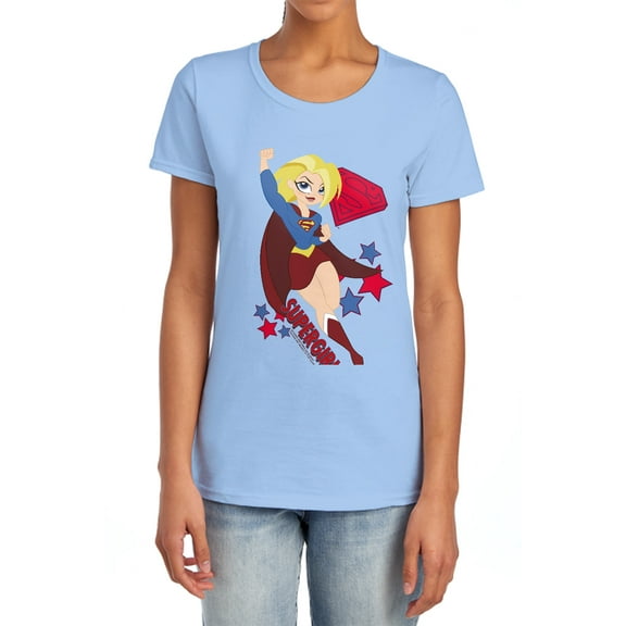 DC Superhero Girls Supergirl Women's T Shirt, Light Blue, Large