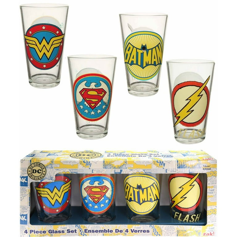 DC Superheroes Justice League Core 16oz Pint Drinking Glass Kitchenware 4pc  Set - Walmart.com