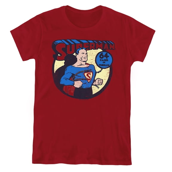 DC Superman 64 Women's T Shirt, Cardinal, Medium