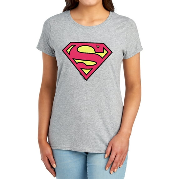 DC Superman Classic Logo Women's T Shirt, Athletic Heather, Medium