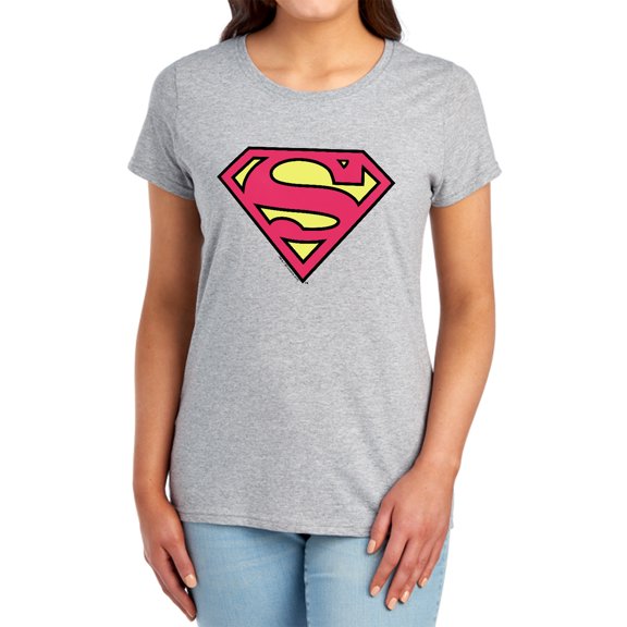 DC Superman Classic Logo Women's T Shirt, Athletic Heather, Small