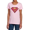 thumbnail image 1 of DC Superman Classic Logo Women's T Shirt, Pink, Large, 1 of 6