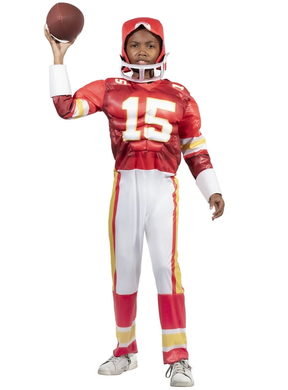DC TD Mahomes Toddler NFL Boys Rookie Muscle Suit, Red/White/Yellow Halloween Costume