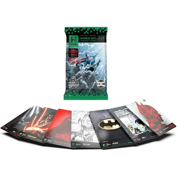 DC Unlock The Multiverse Booster Pack Hro Hybrid NFT Trading Cards, 7 Cards