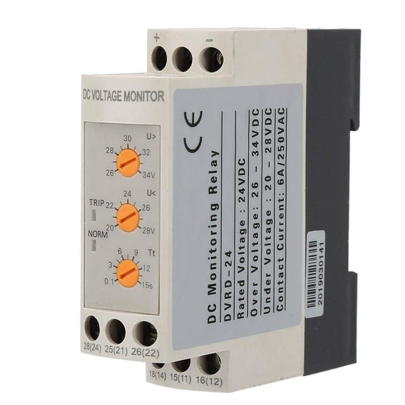 DC Voltage Protection Relay DVRD Series 12V 24V 36V 48V with Dual Contact Outputs and LED Indicators for Control Cabinets