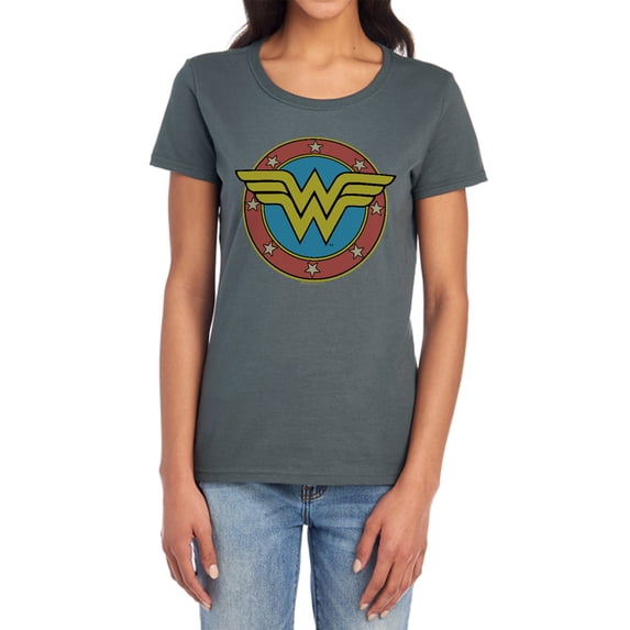 DC WW Wonder Woman Vintage Emblem Women's T Shirt (Large) Charcoal