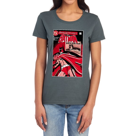DC Wanted Bat Women's T Shirt, Charcoal, Large