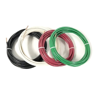 ACDC 4 AWG THHN/THWN Copper Building Wire – 25ft Each Black, White, Red, Green (4 Colors, 100ft Total)