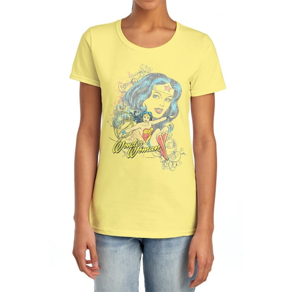 DC Wonder Scroll Women's T Shirt, Banana, 2X-Large
