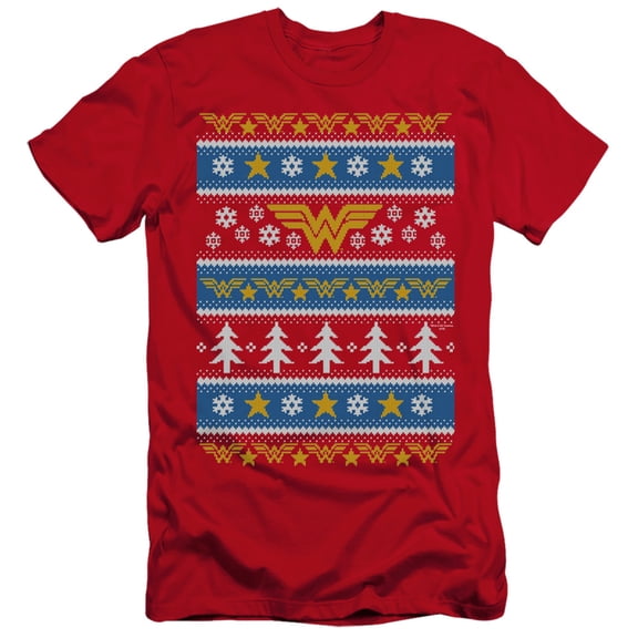 DC Wonder Woman ChristmaS/Sweater HBO S/S Adult 30/1 T-Shirt Red
