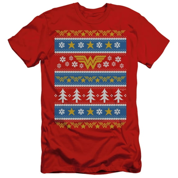 DC Wonder Woman ChristmaS/Sweater S/S Adult 30/1 T-Shirt Red