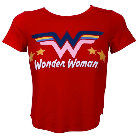 DC Wonder Woman Glitter Star Girl's Red T-Shirt-Large (11-12)