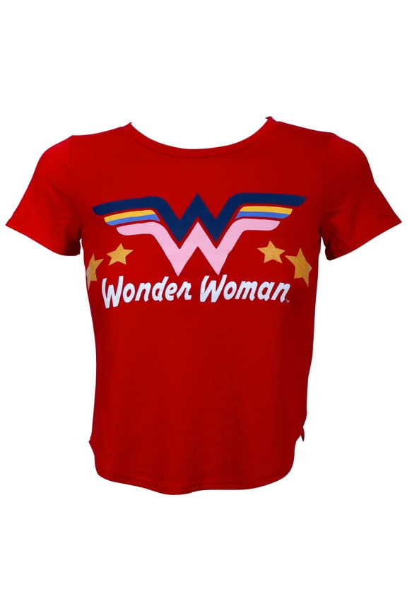 DC Wonder Woman Glitter Star Girl's Red T-Shirt-Large (11-12)