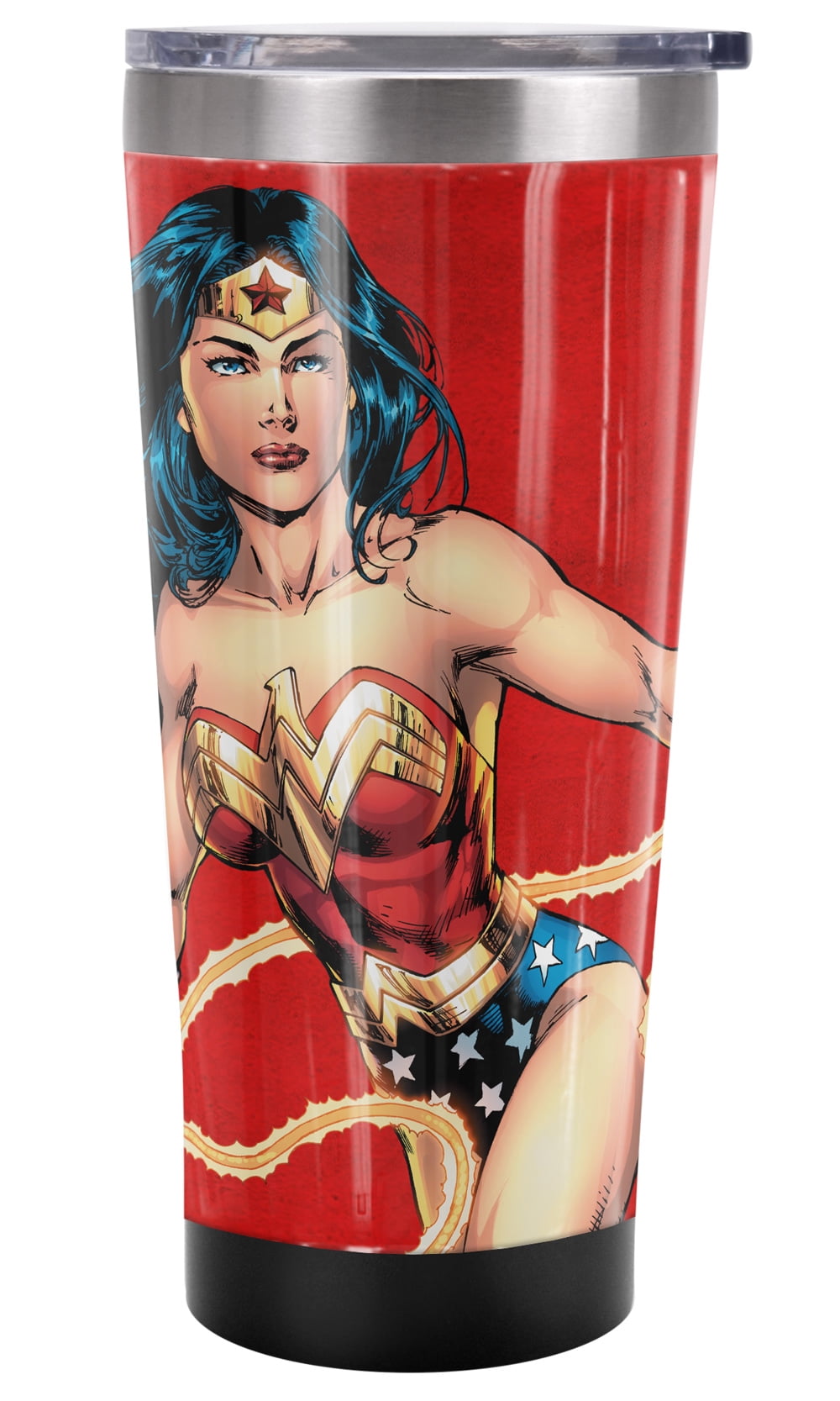 Wonder Woman Tazza Da Viaggio In Metallo - 425 Ml - Coperchio Richiudibile, Termica, Licenza Ufficiale
