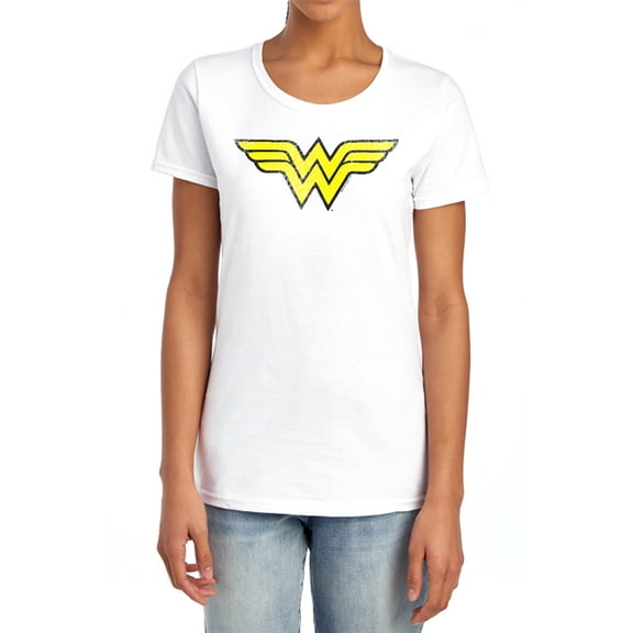 DC Ww Logo Distressed Women's T Shirt, White, X-Large