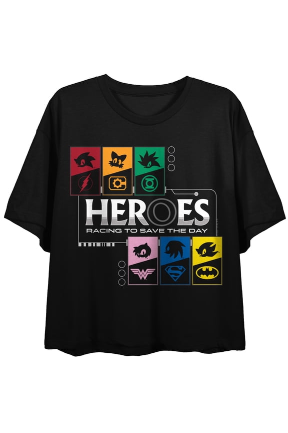 DC X Sega Heroes Women's Black Crew Neck Short Sleeve Crop Top-XL
