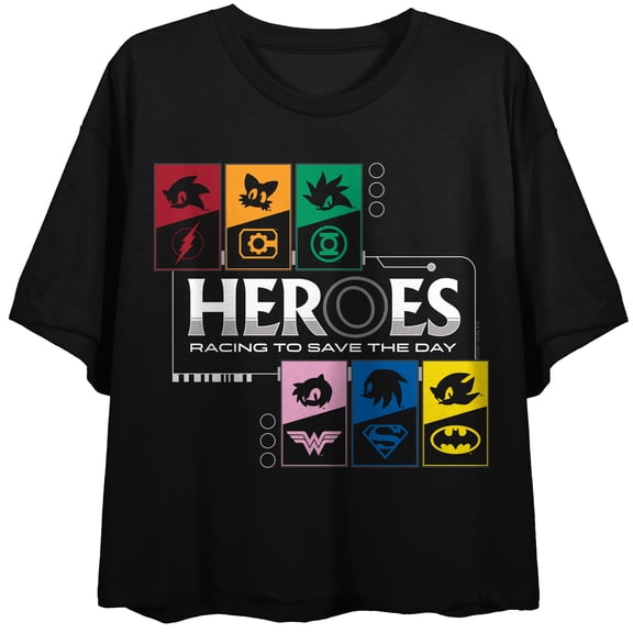 DC X Sega Heroes Women’s Black Crew Neck Short Sleeve Crop Top-XS