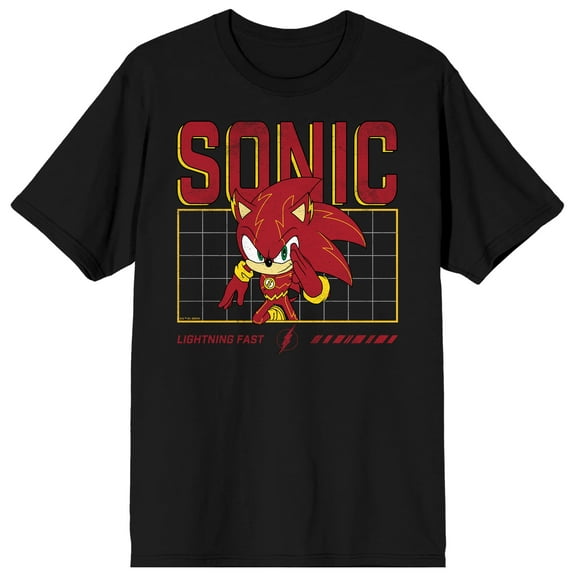 DC X Sega Sonic Flash Adult Black Crew Neck Short Sleeve T-shirt-XXL