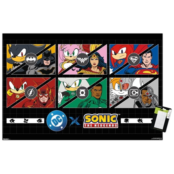 DC X Sonic The Hedgehog - Justice League And Team Sonic Wall Poster, 22.375" x 34"