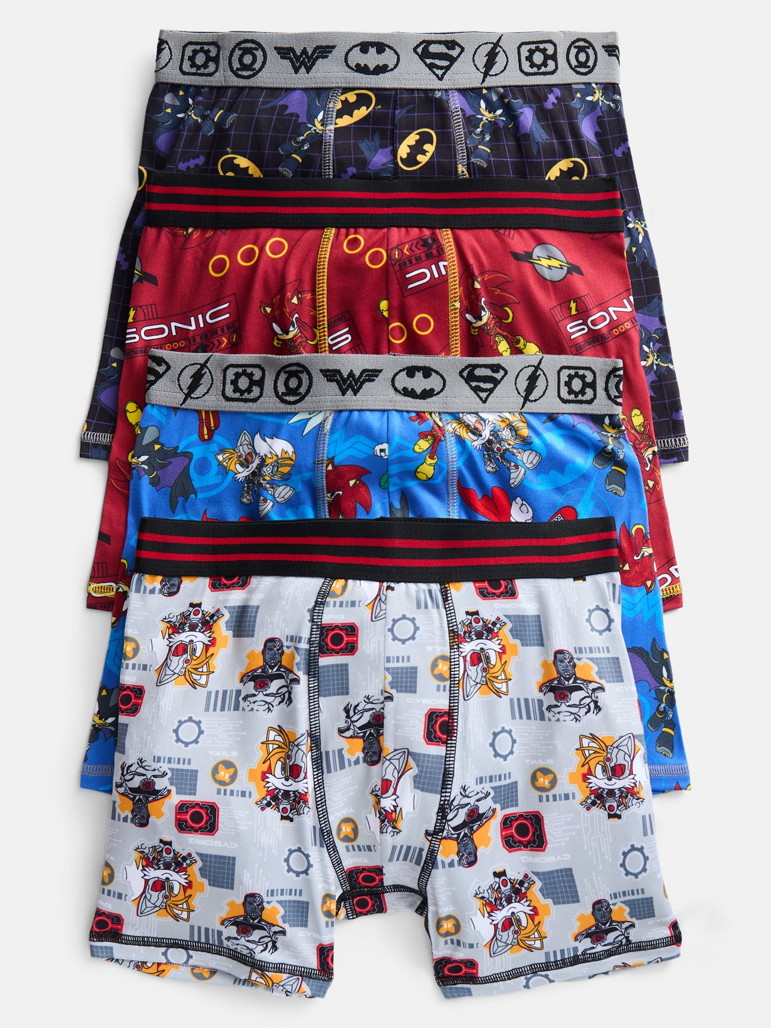 DC x SEGA Boy's Boxer Brief Underwear, 4-Pack