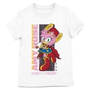 DC x Sega Amy Rose Leader of the Heart Youth Girls Graphic Tee Short Sleeve Crew Neck Officially Licensed Crossover T-Shirt-XL