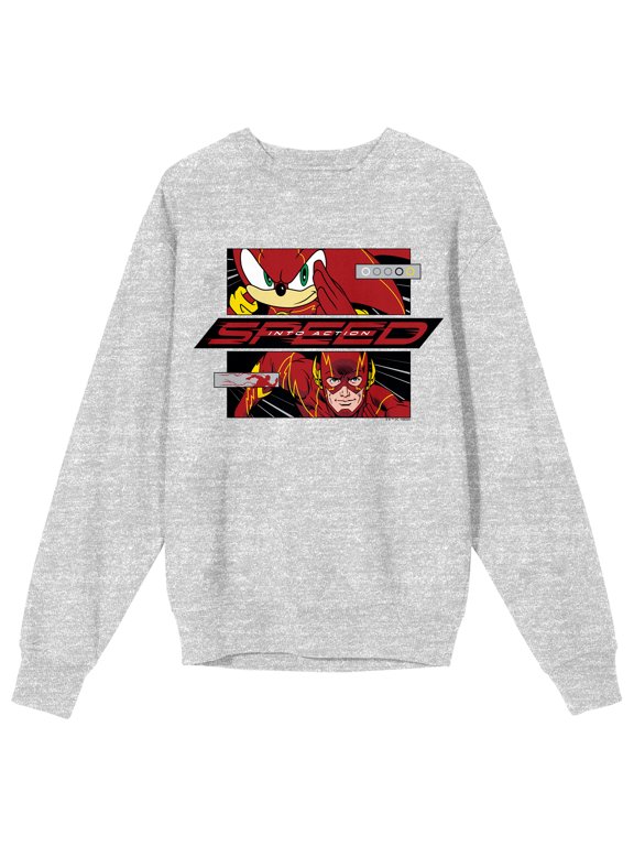 DC x Sega Sonic as the Flash Women's Heather Gray Crew Neck Sweatshirt - Medium