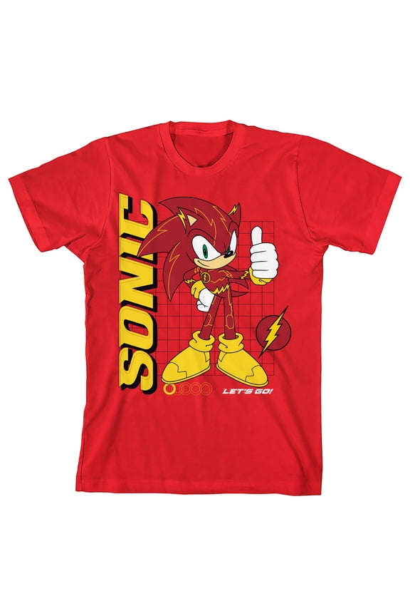DC x Sega Sonic the Hedgehog Knuckles Youth Boys Graphic Tee - Let's Go! Screen-Print Short Sleeve Crew Neck T-Shirt-Small
