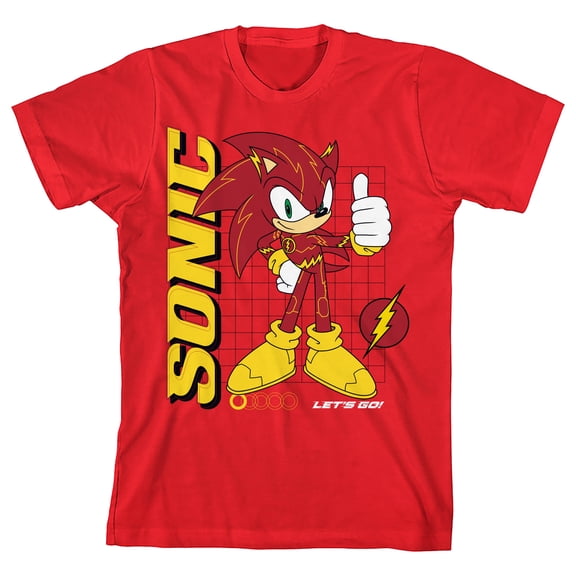DC x Sega Sonic the Hedgehog Knuckles Youth Boys Graphic Tee - Let's Go! Screen-Print Short Sleeve Crew Neck T-Shirt-Small