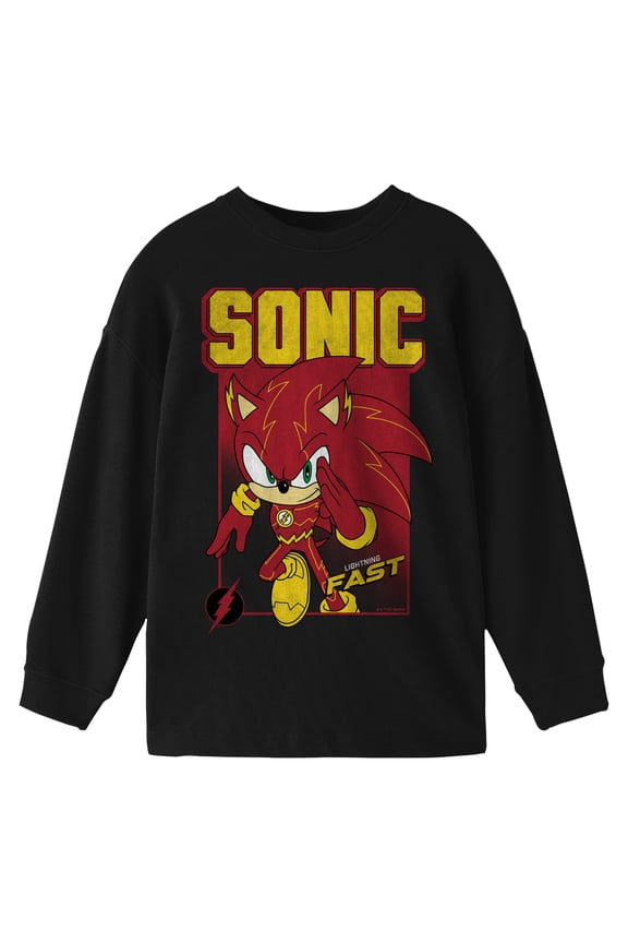 DC x Sega Sonic the Hedgehog as the Flash Youth Black Crew Neck Sweatshirt-Small