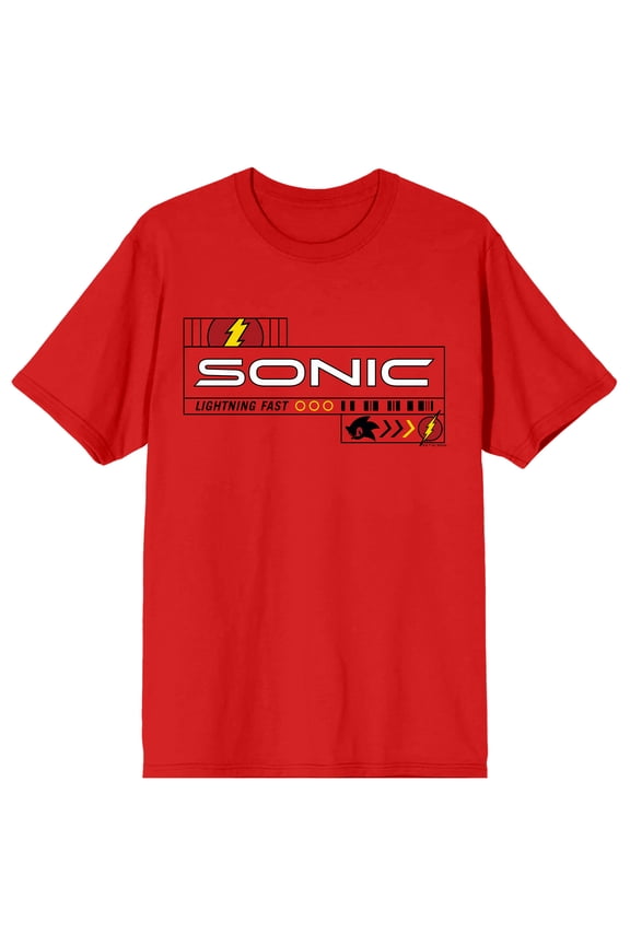 DC x Sonic Lightning Fast The Flash Sonic the Hedgehog Men's Red Short Sleeve Tee-Large