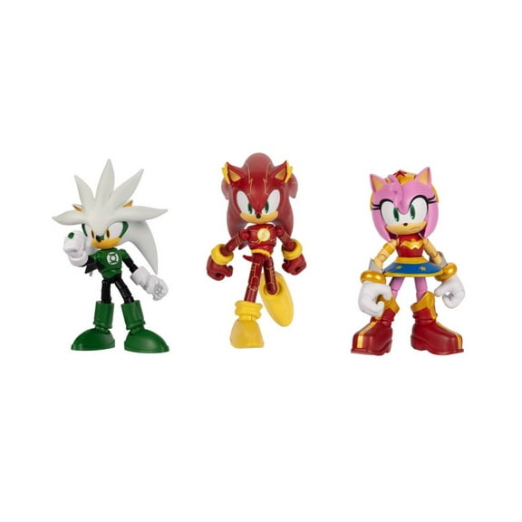 DC x Sonic the Hedgehog 5-Inch Action Figure 3-Pack  Sonic as Flash, Amy as Wonder Woman & Silver as Green Lantern Collection Figures