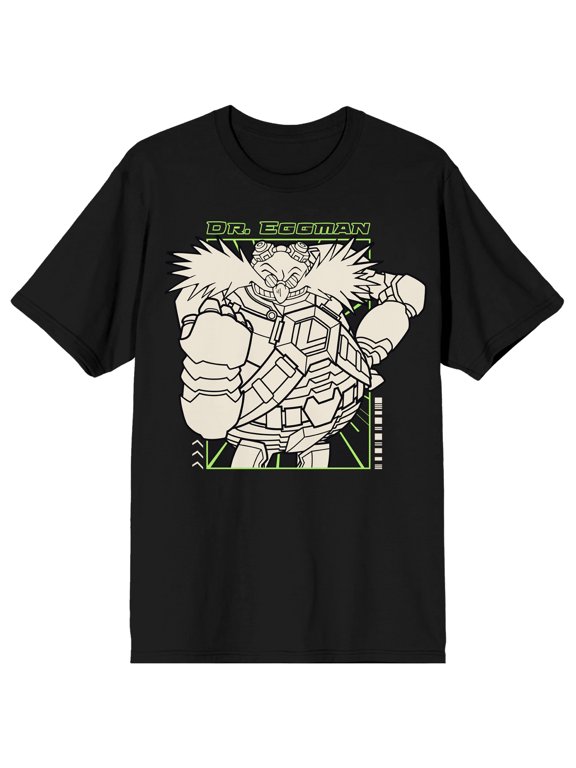DC x Sonic the Hedgehog Dr. Eggman Crossover Men's Graphic Tee Short Sleeve Crew Neck Officially Licensed Adult T-Shirt-XL